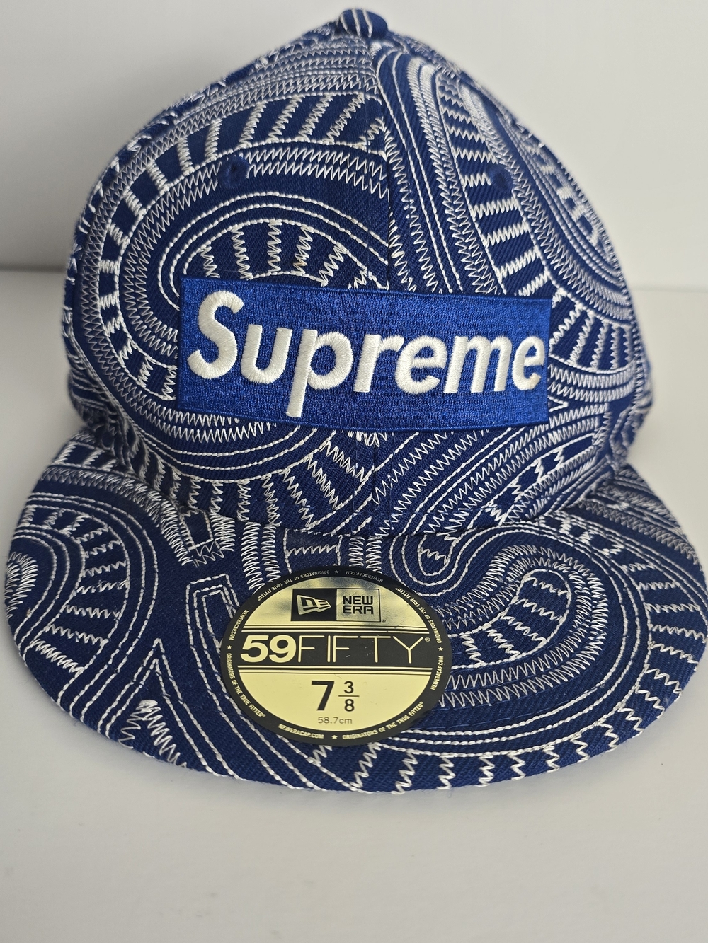 Supreme Blue and White Paisley Box Logo 59FIFTY Cap